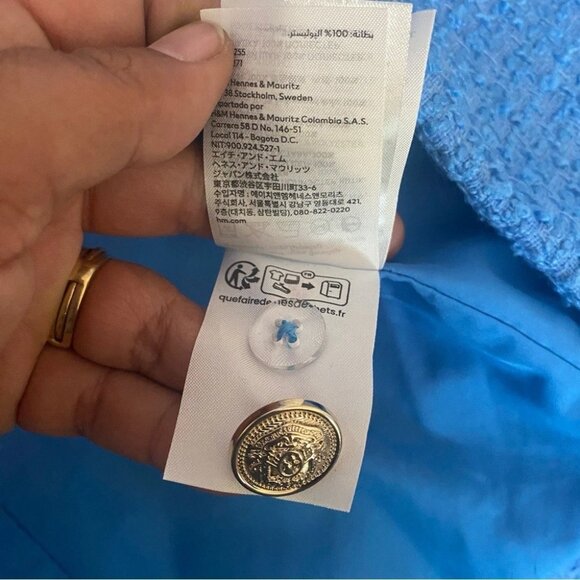 H&M Blue Tweed Double Breasted Blazer Jacket Women's Large Button Office New - Picture 8 of 10